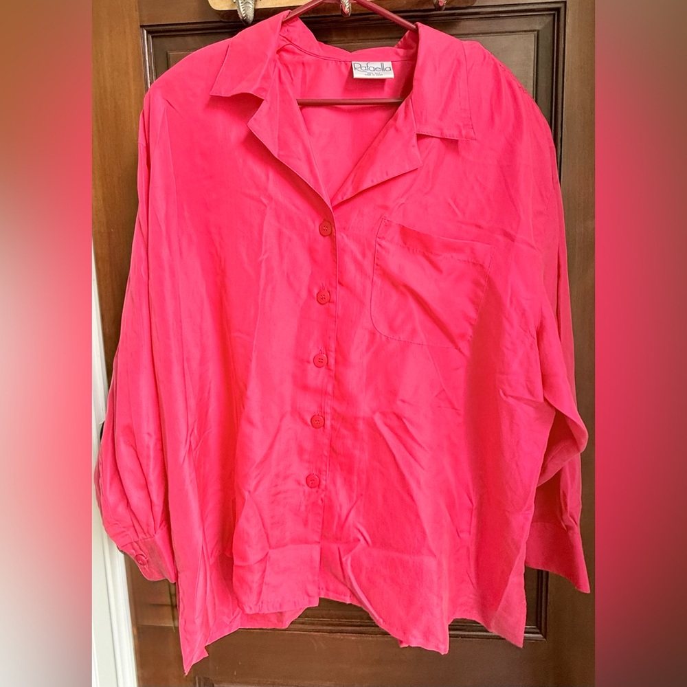 NWOT Vintage Plus Rafaella Bright Pink Silk Button Down Shirt